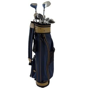 Confidence Visa PowerBilt Golf Club Set 9pc with Gold Eagle Bag Blue Tan Right H
